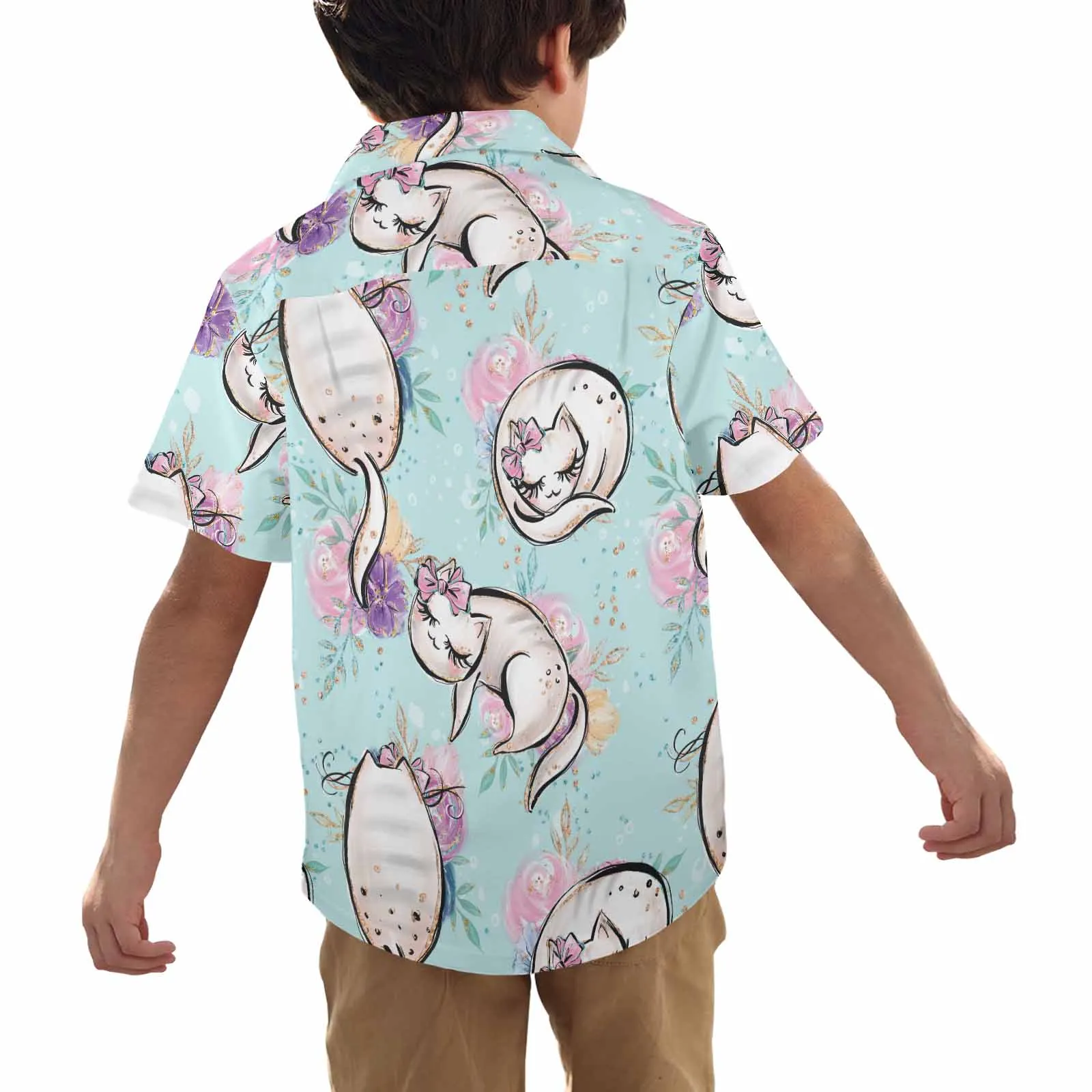 Blue Cats  Little Boys Hawaiian Shirt