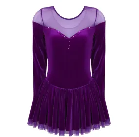 Boutique Step Up Velvet Figure Skating Dress (PURPLE)