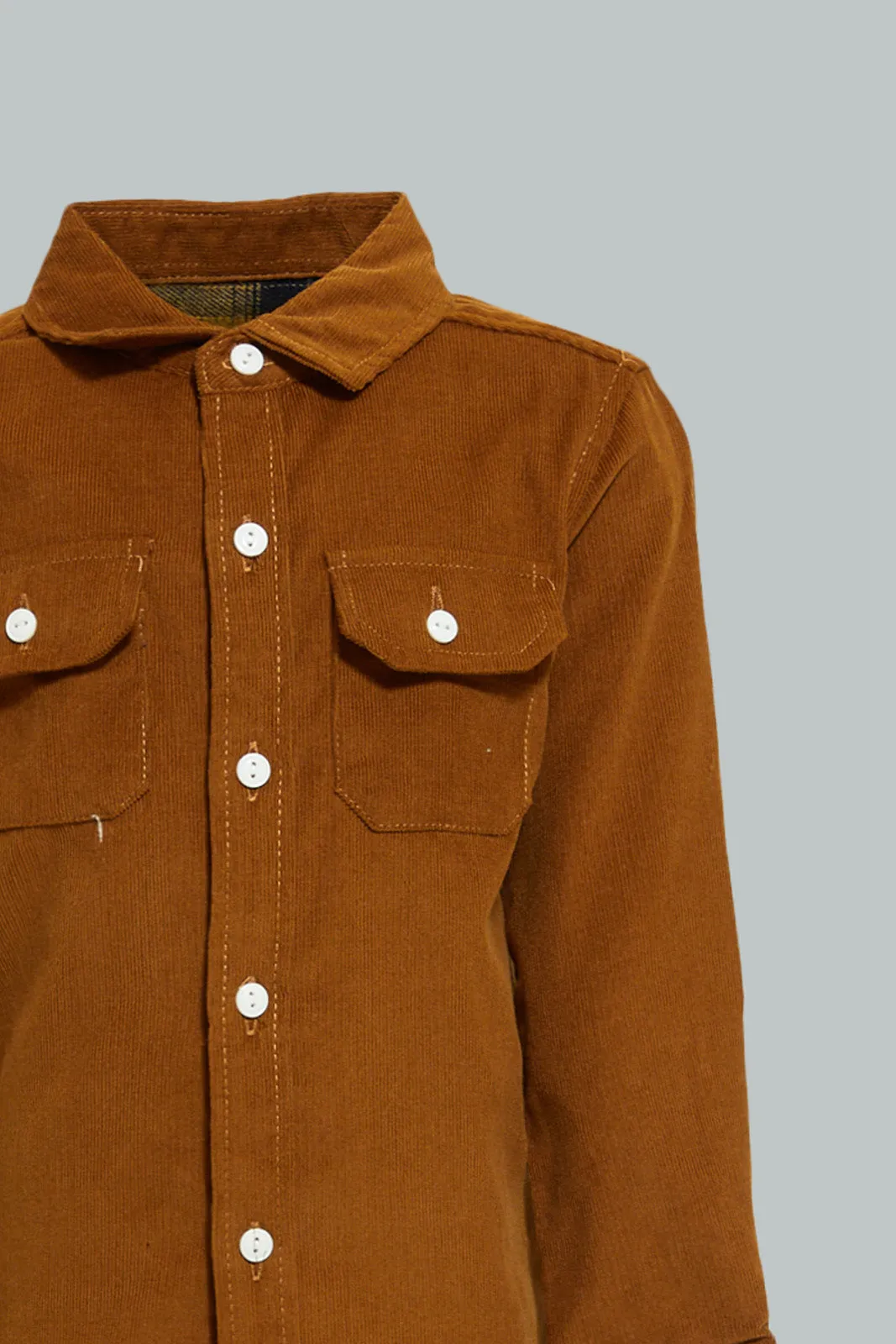 Brown Corduroy Shirt With Buttons