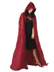 Burgundy Pleated Velvet Hooded Cape