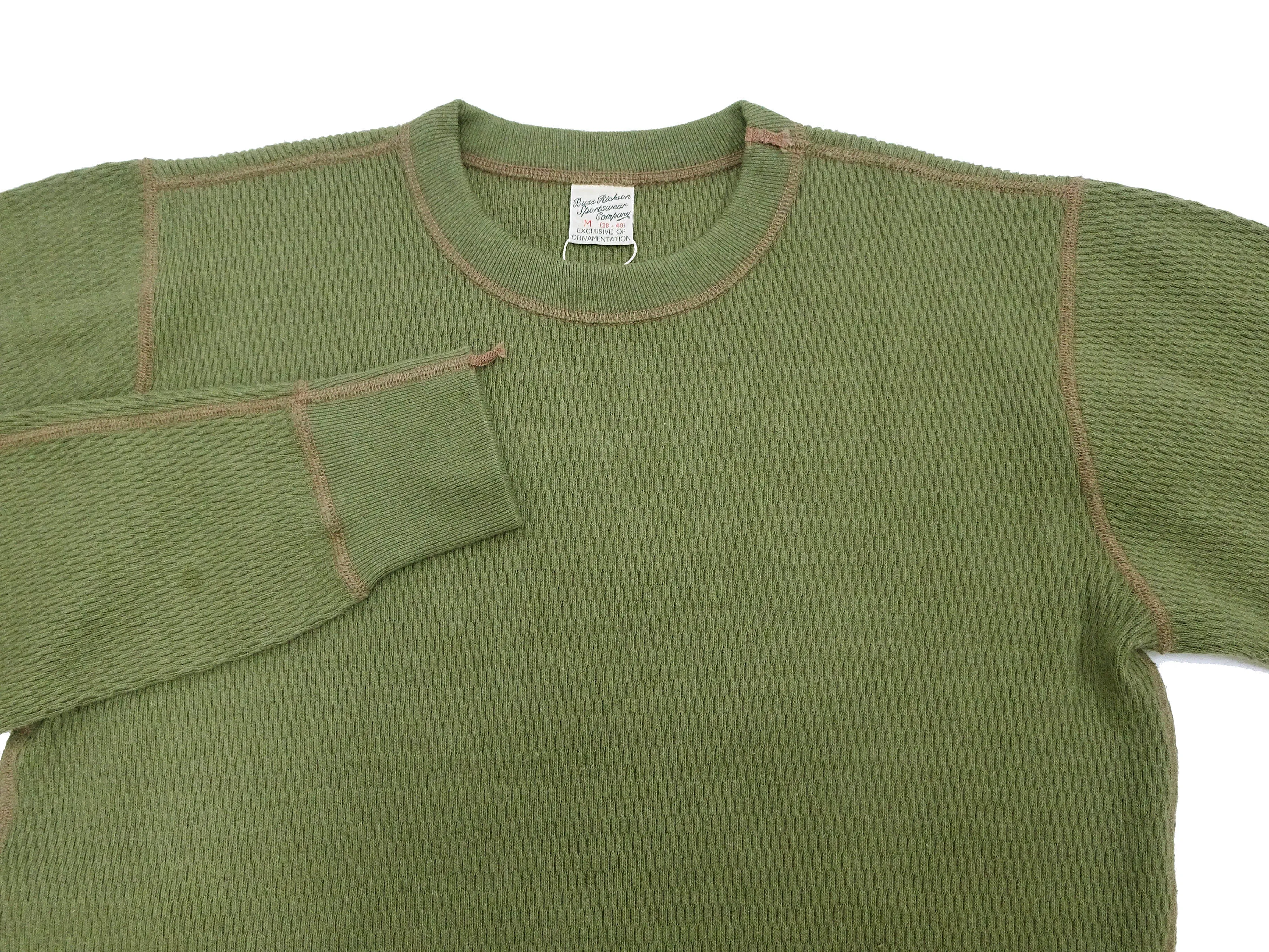 Buzz Rickson Waffle-Knit Thermal T-Shirt Men's Casual Long Sleeve Plain Crew Neck Waffle Tee BR63755 149 Olive