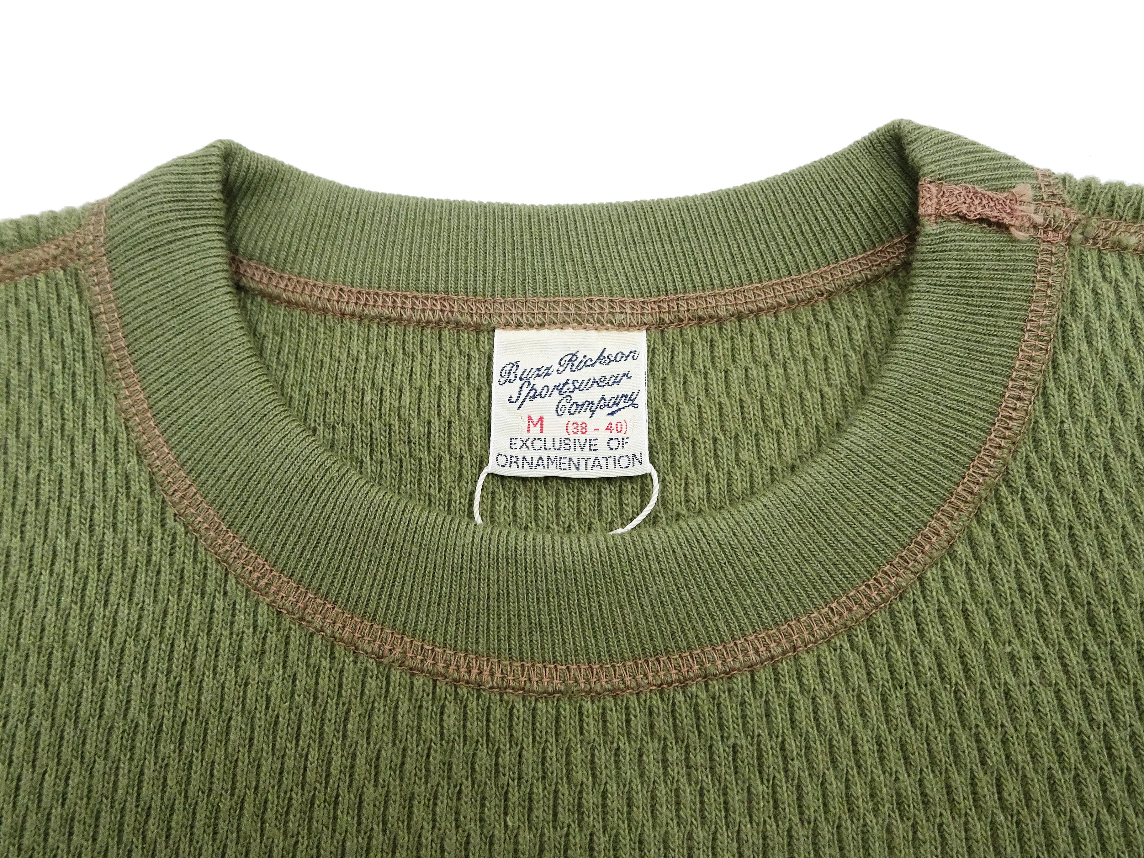 Buzz Rickson Waffle-Knit Thermal T-Shirt Men's Casual Long Sleeve Plain Crew Neck Waffle Tee BR63755 149 Olive