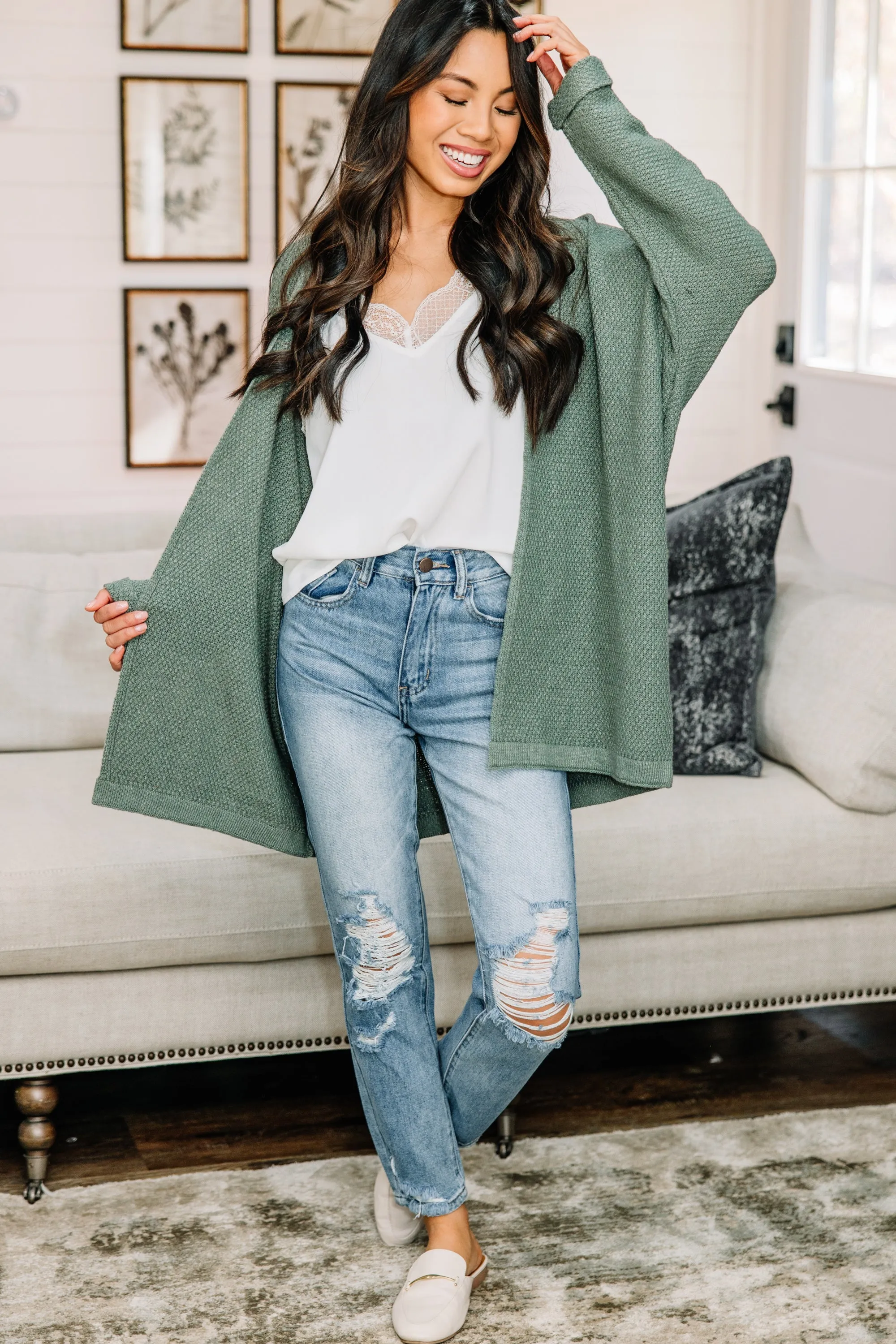 Call On Me Sage Green Cardigan