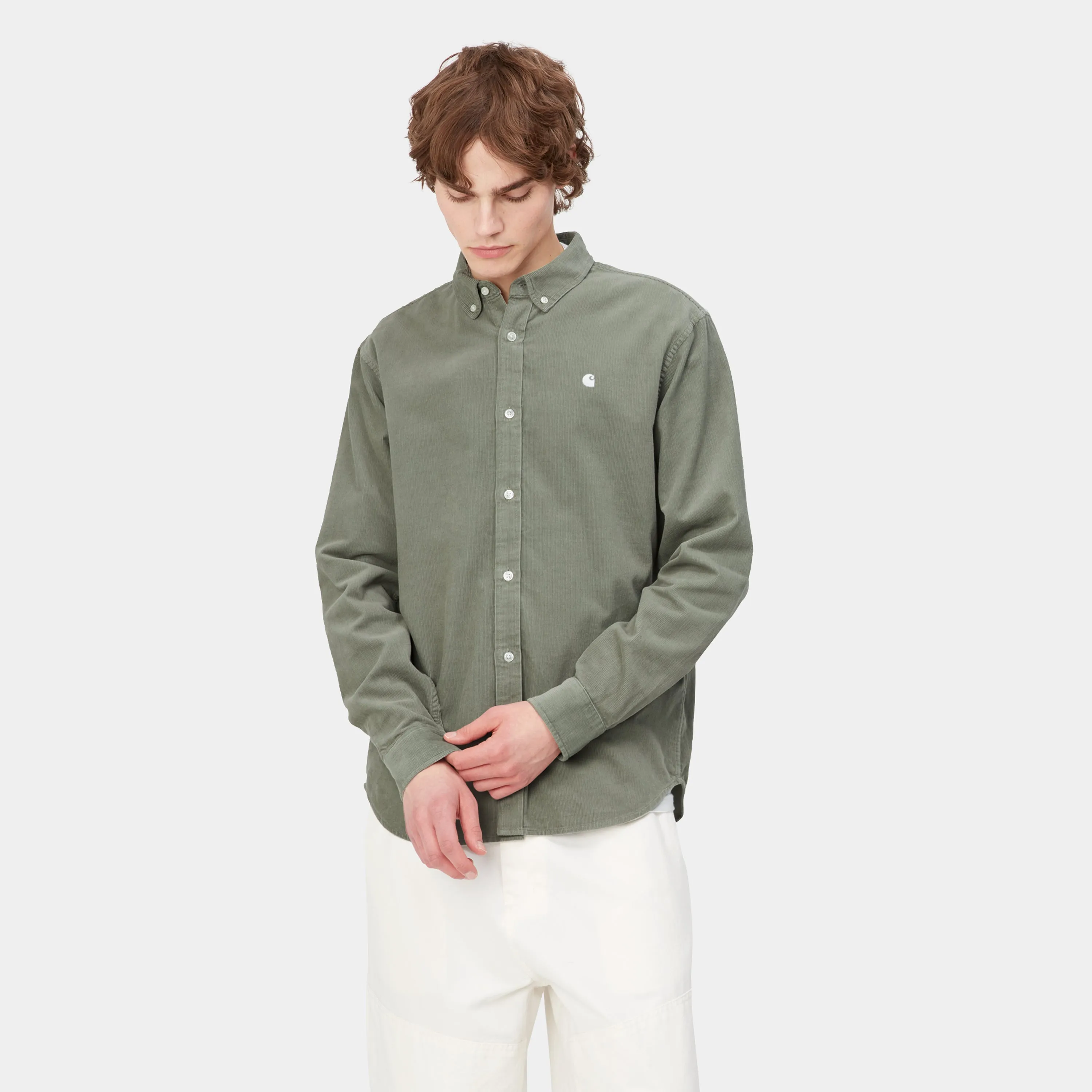 Carhartt L/S Madison Fine Cord Shirt - Yucca / White