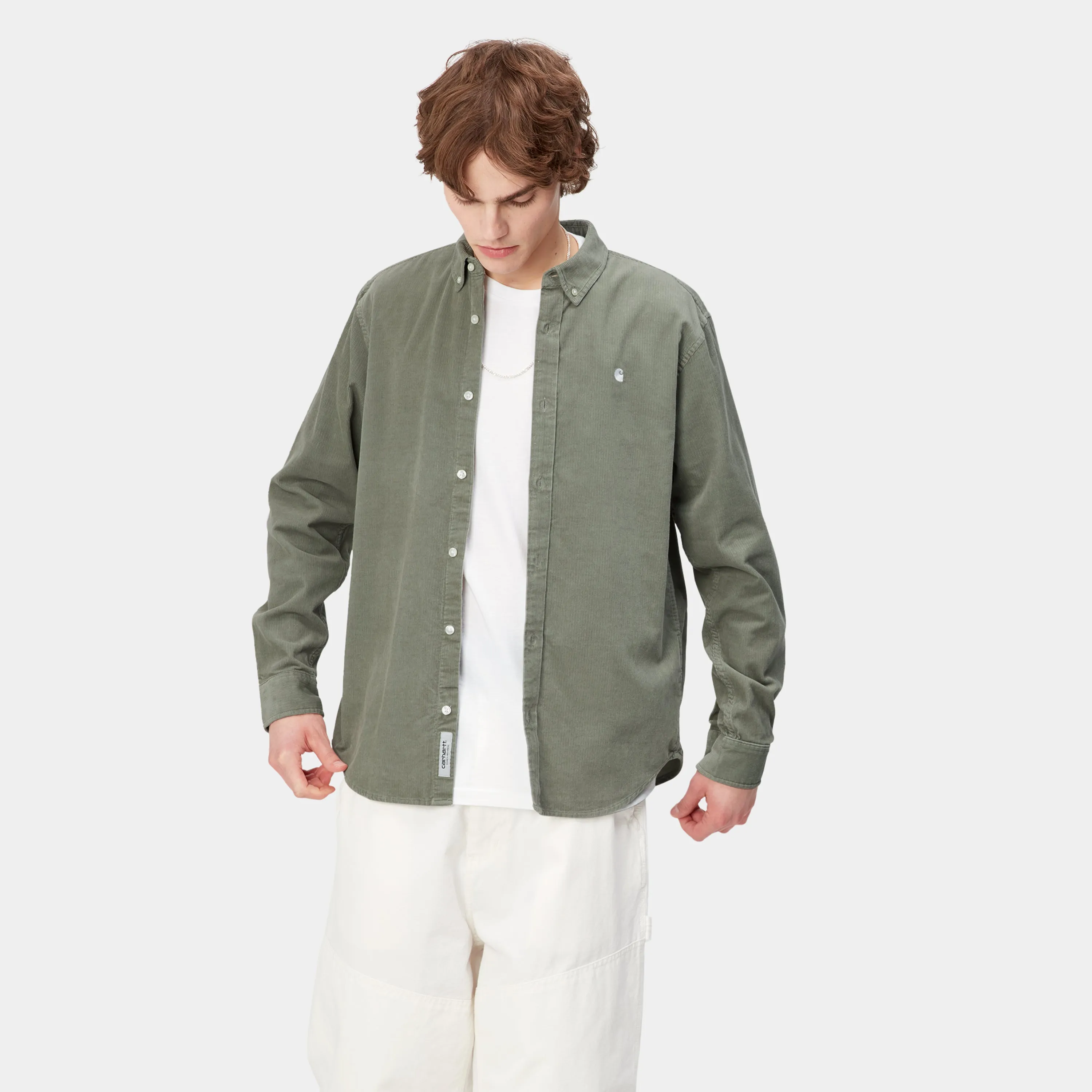 Carhartt L/S Madison Fine Cord Shirt - Yucca / White