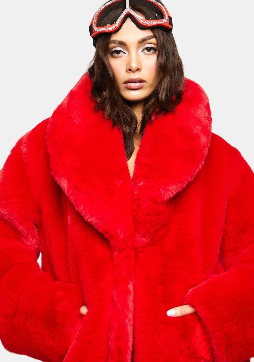 Cherry Neon Kitten Faux Fur Coat