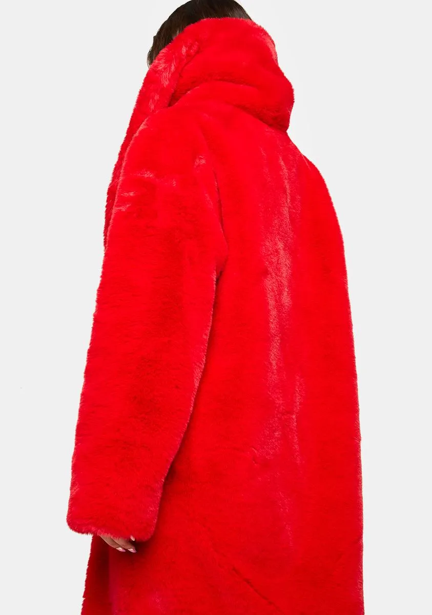 Cherry Neon Kitten Faux Fur Coat