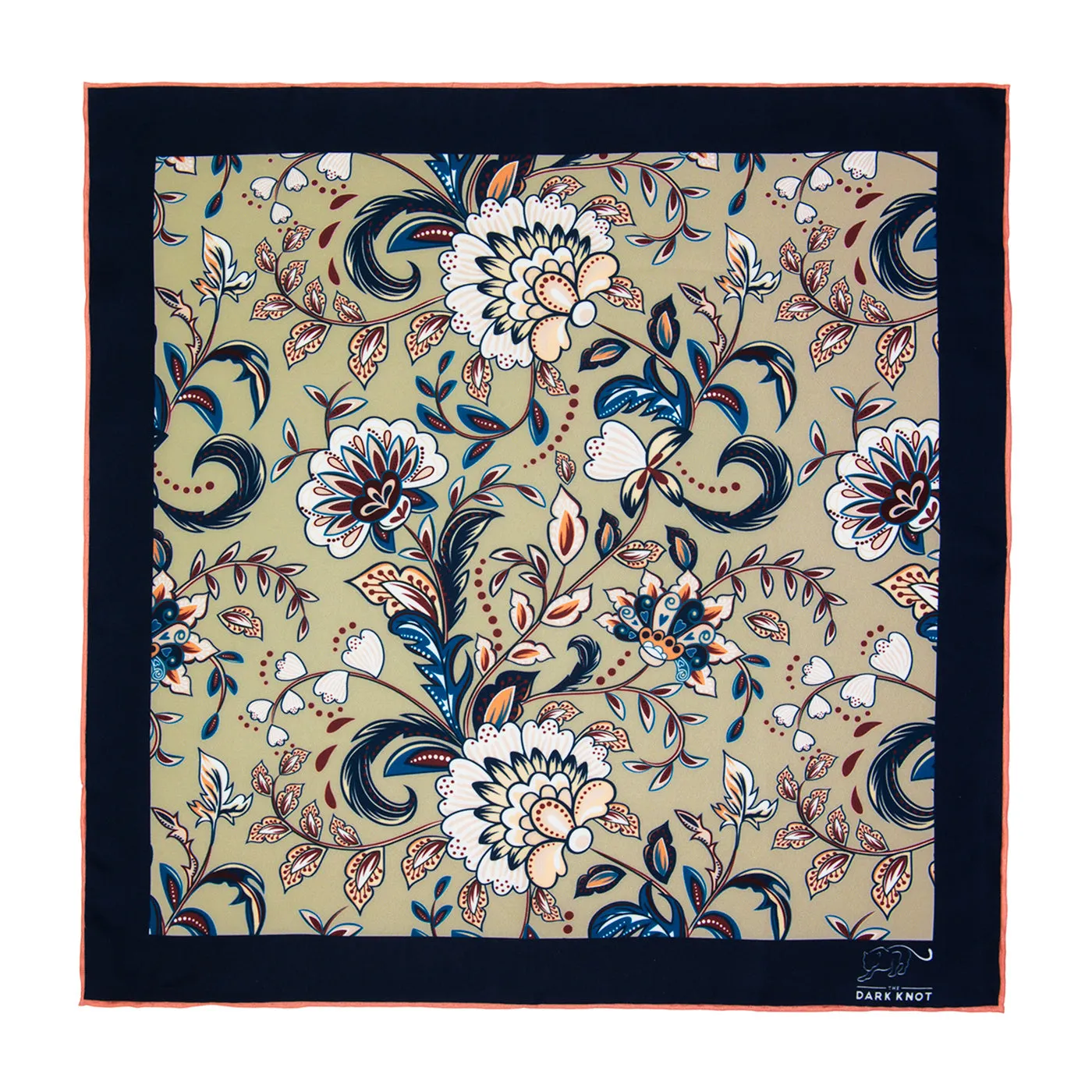 Chesterfield Floral Silk Pocket Square, Cream / Blue / White