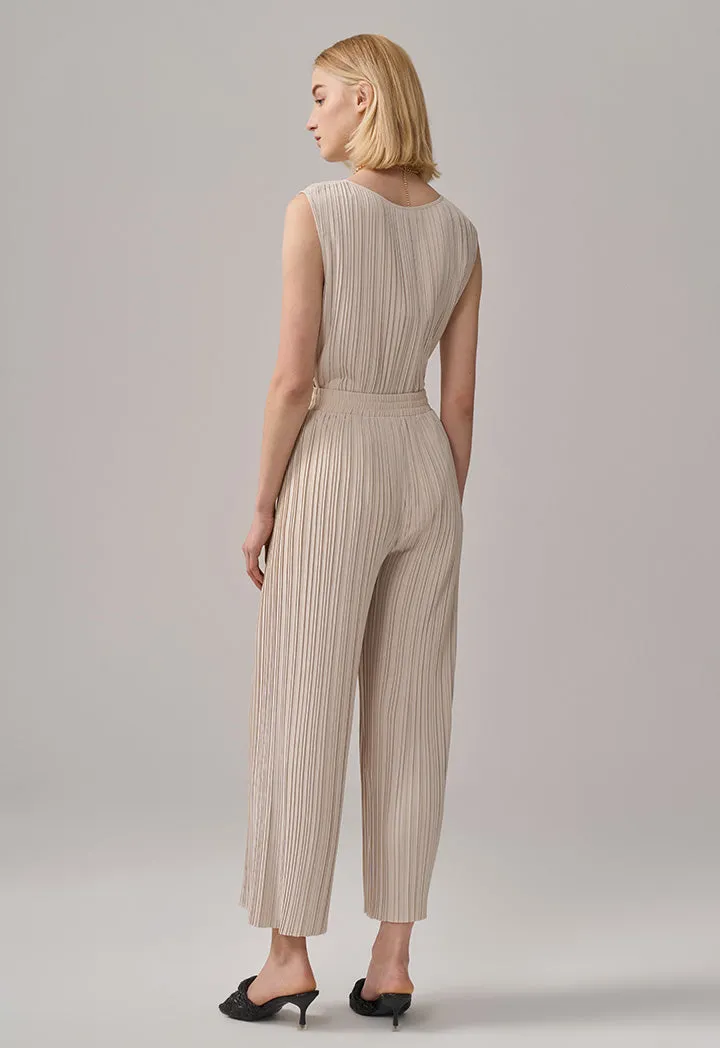 Choice High-Waist Wide Legs Pleated Trousers Beige