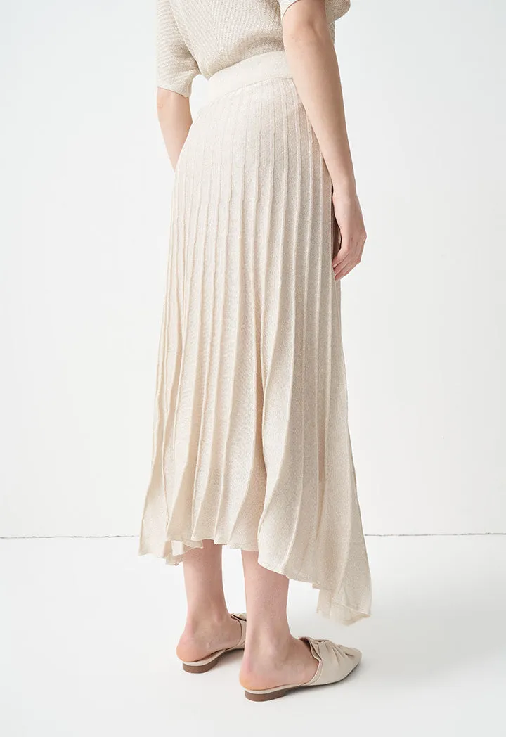 Choice Solid Pleated Midi Skirt Cream