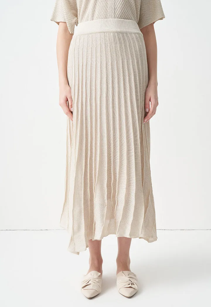 Choice Solid Pleated Midi Skirt Cream