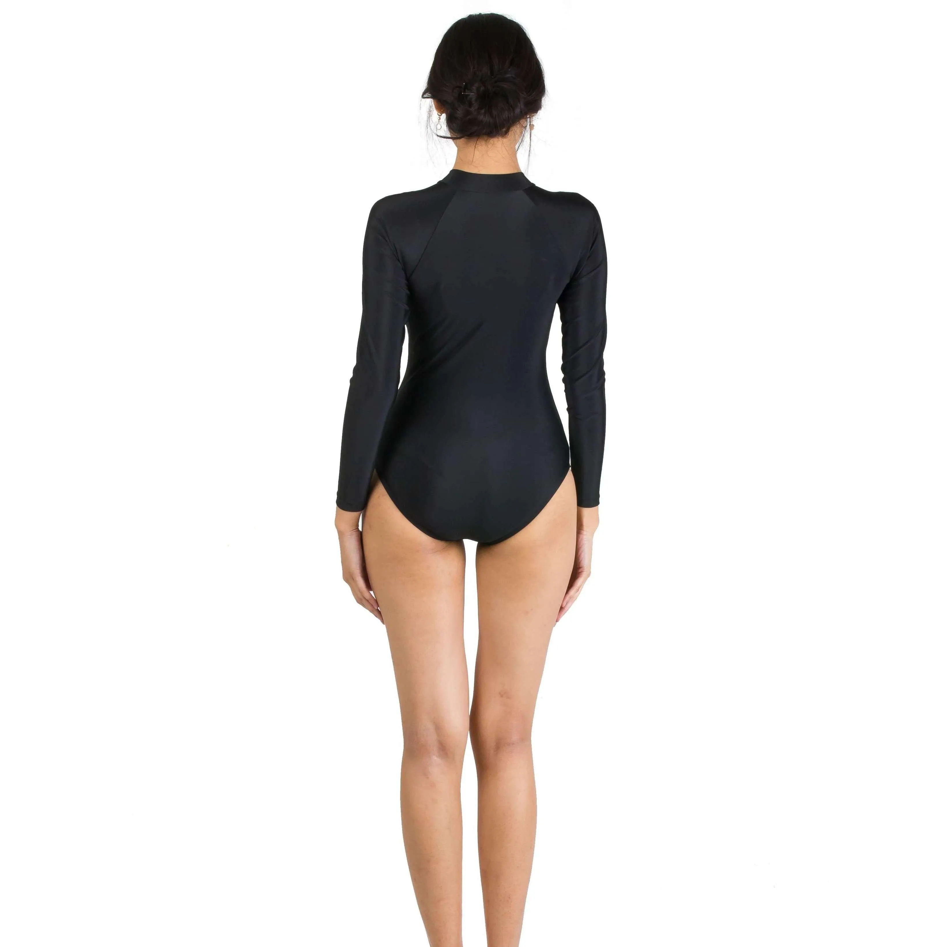 Chul Two-piece Push Up Underwire Long Sleeve Bodysuit Rash Guard in Black