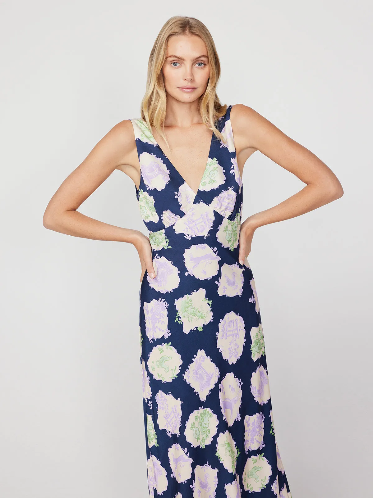 Claire Navy Pasture Print Slip Dress