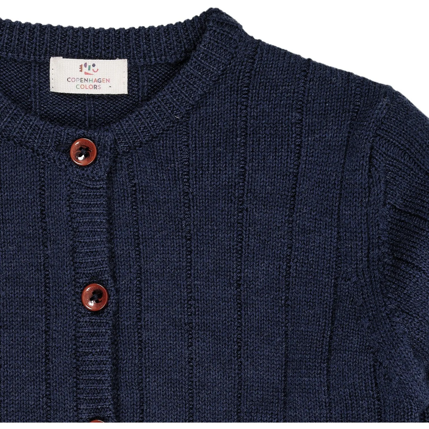 Copenhagen Colors Navy Merino Knitted Cardigan W. Wide Rib