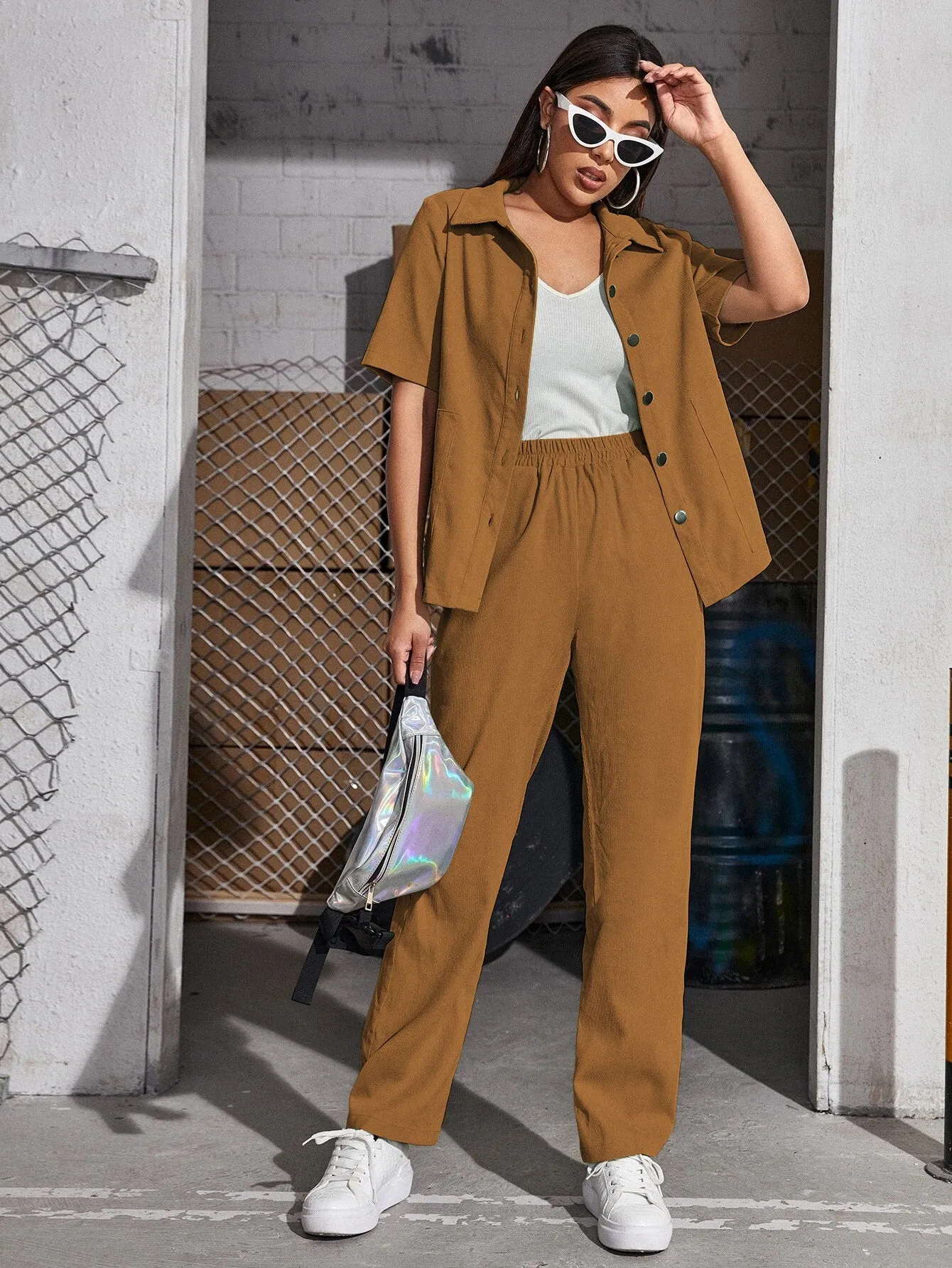 Corduroy Button Front Top & Pants