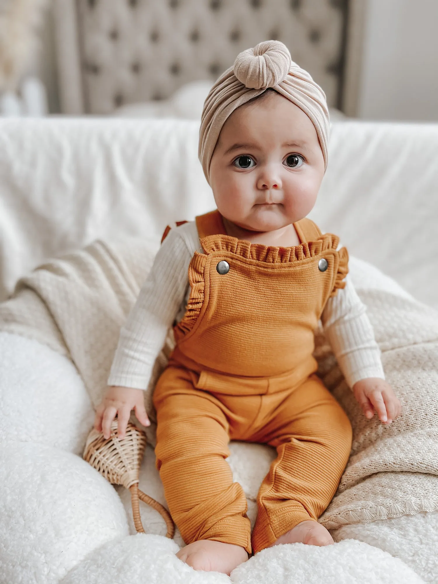 Corduroy Ruffle Romper in Butterscotch