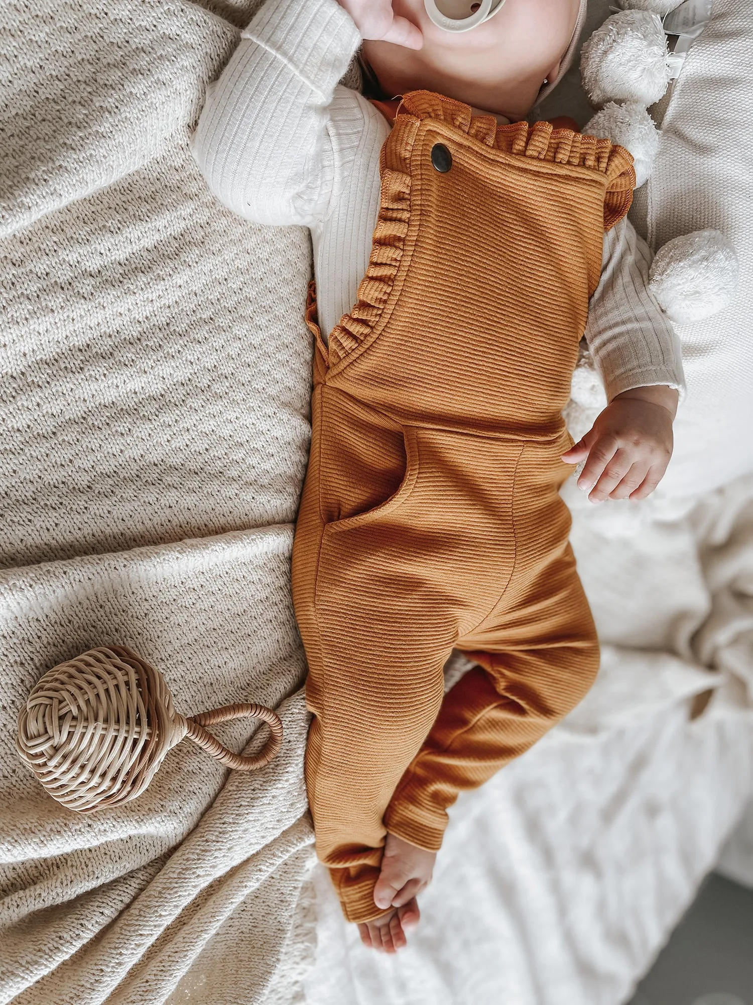 Corduroy Ruffle Romper in Butterscotch