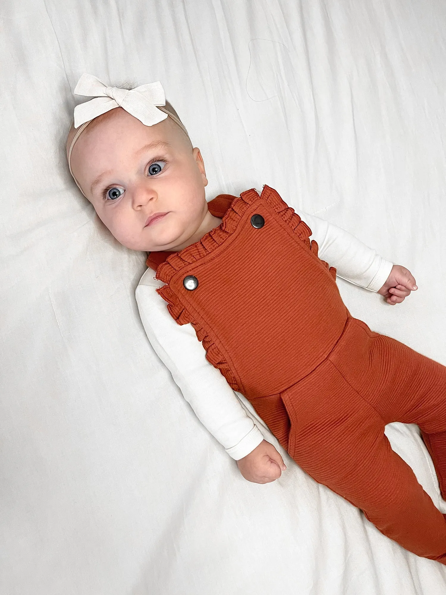 Corduroy Ruffle Romper in Paprika