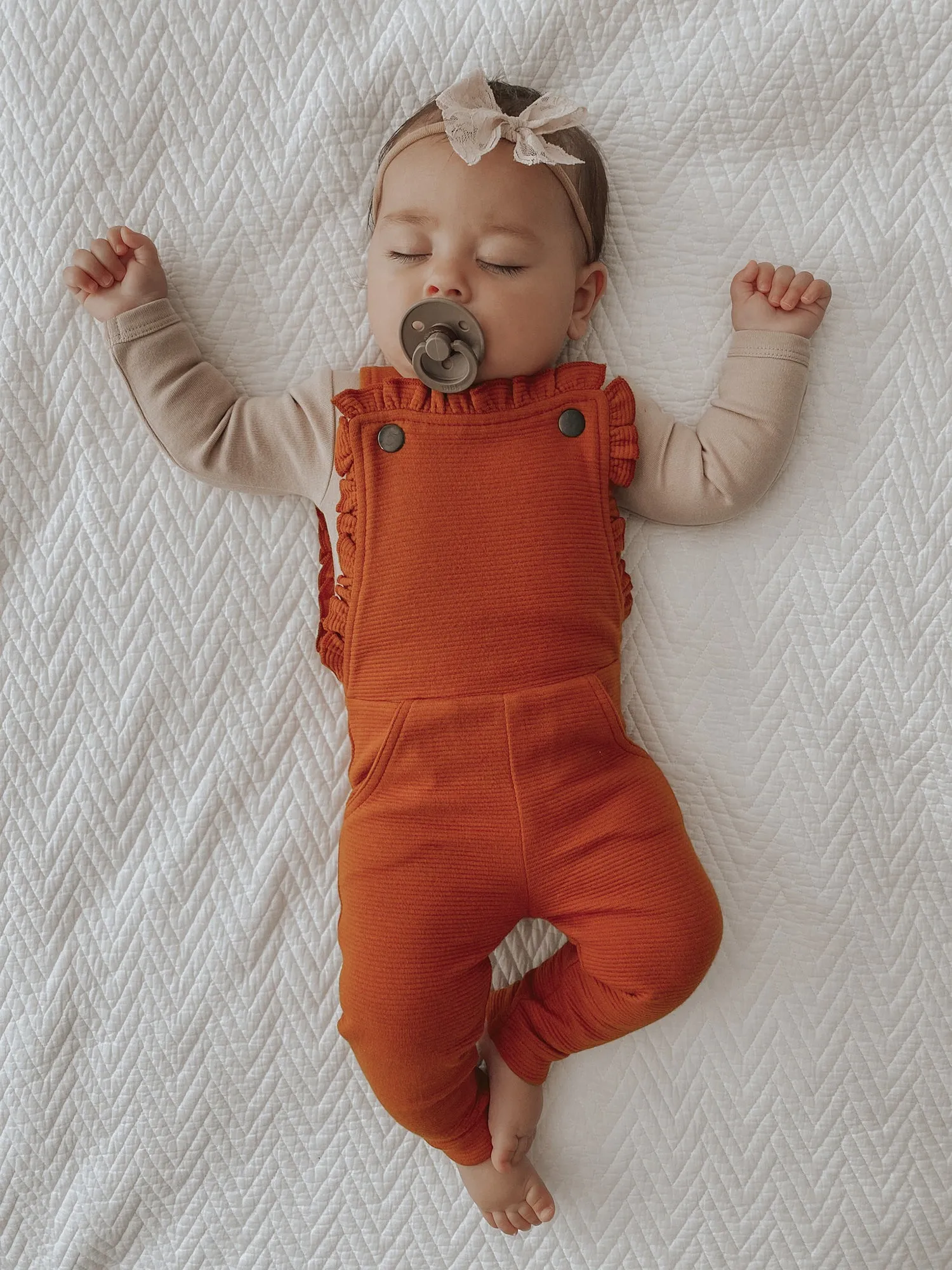 Corduroy Ruffle Romper in Paprika