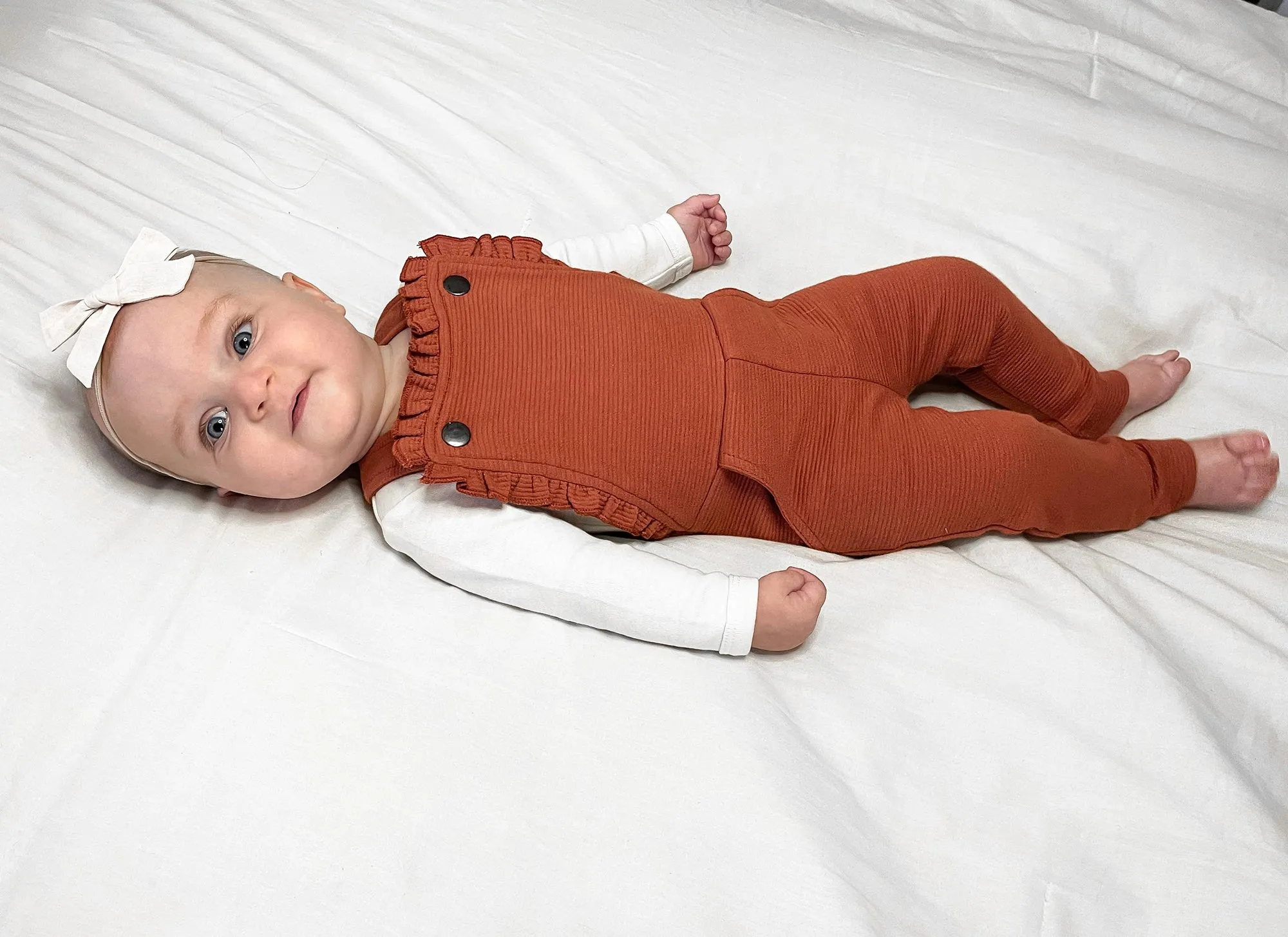 Corduroy Ruffle Romper in Paprika