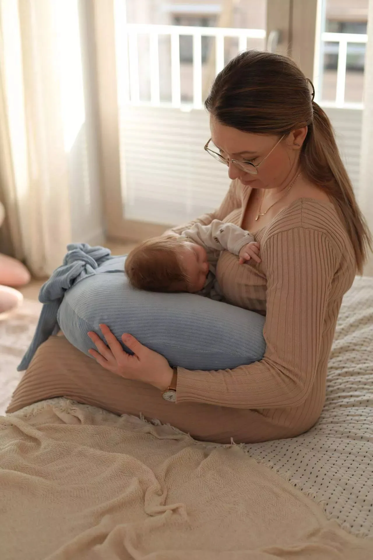 Corduroy Velvet Nursing Pillow - Blue