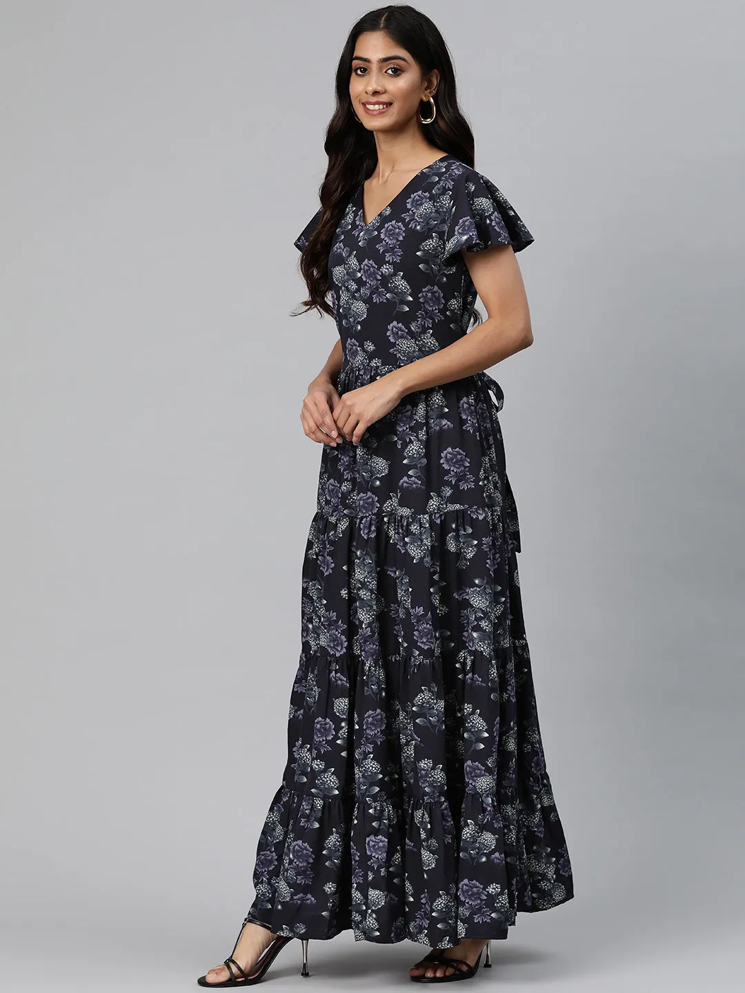 Cottinfab Women Floral Printed Flared Maxi Dress