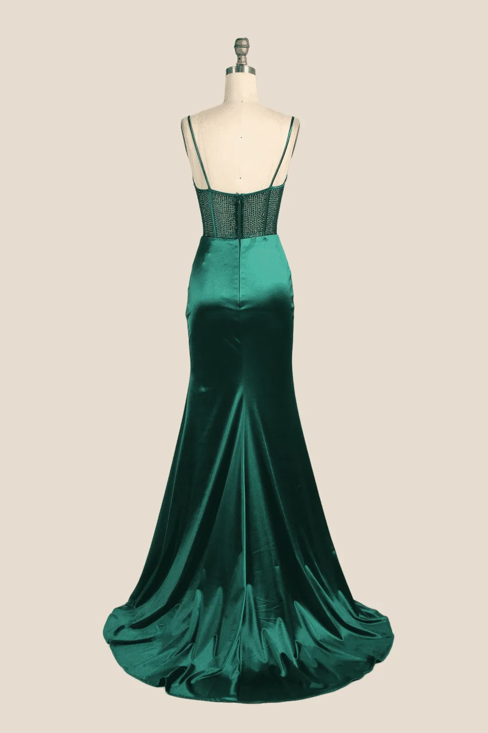 Cowl Neck Emerald Green Beaded Long Dress