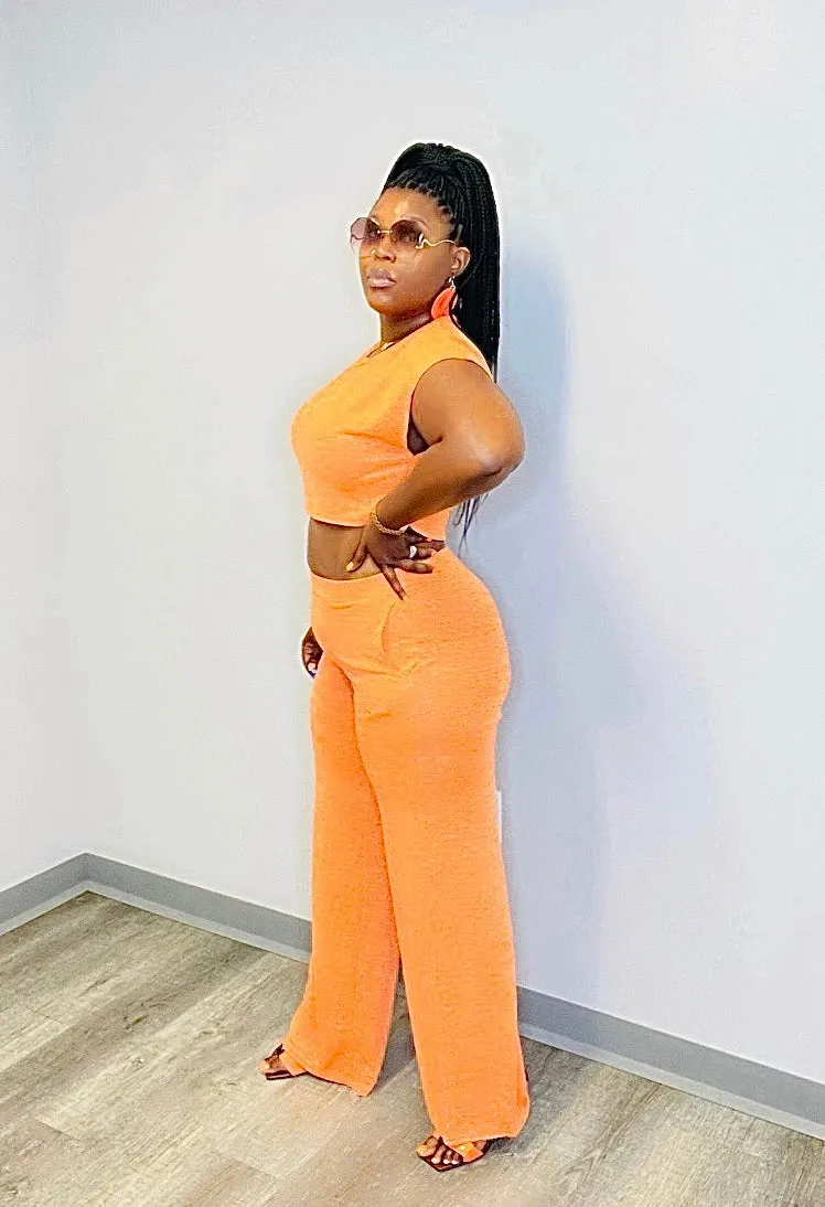 CROP TOP WIDE LEG PANTS SET (Orange)