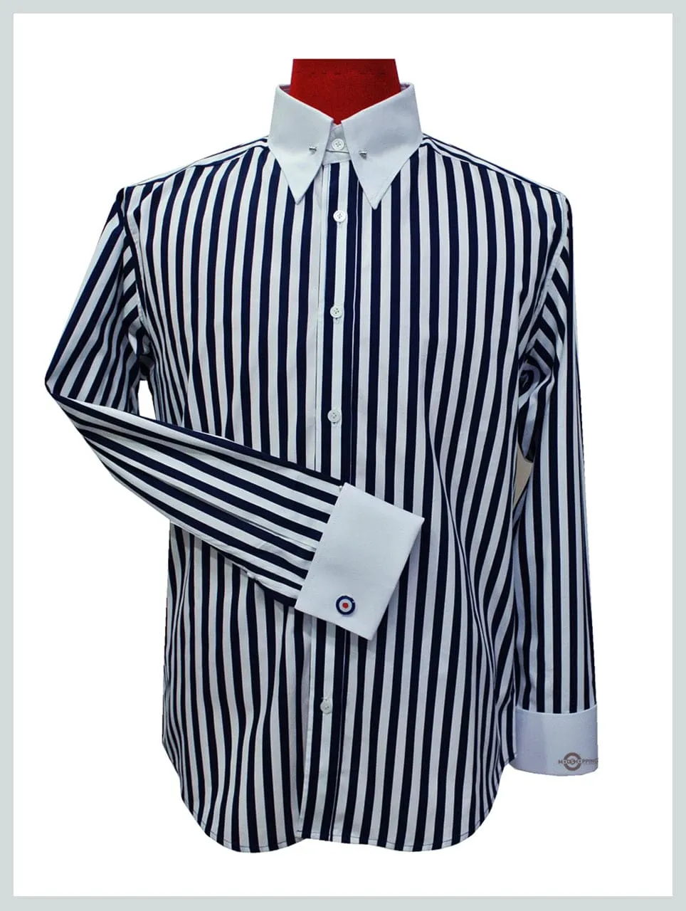 Dark Navy Blue Stripe Pin Collar Shirt