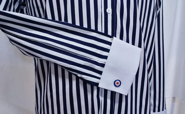 Dark Navy Blue Stripe Pin Collar Shirt