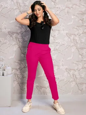 Dark Pink Cotton Spandex Lycra Women Pants