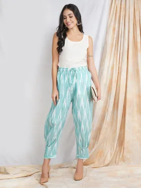 Darzaania Turquoise Ikat Cotton Harem Pants (Free Size)