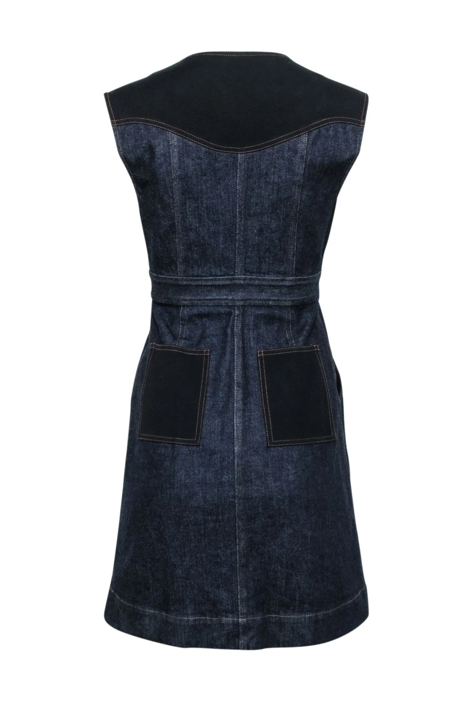 Diane von Furstenberg - Dark Wash Denim & Black Zipper Front Dress Sz 2