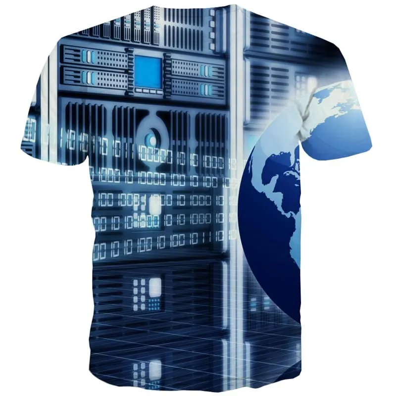 Digital T shirts Men Computer Tshirts Cool Earth T-shirts Graphic Technology Tshirts Novelty