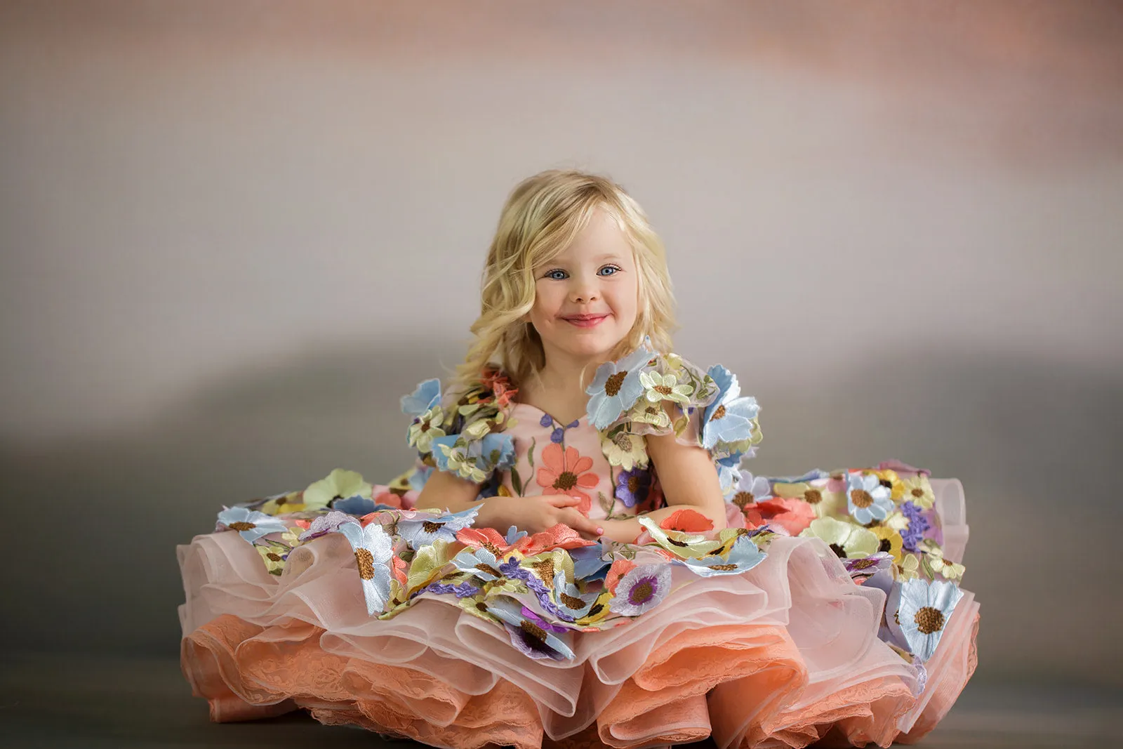 Euc "Taylor" in Coral Peach -  Petal Short Length Dress ( 5 Year - Petite 6 Year)