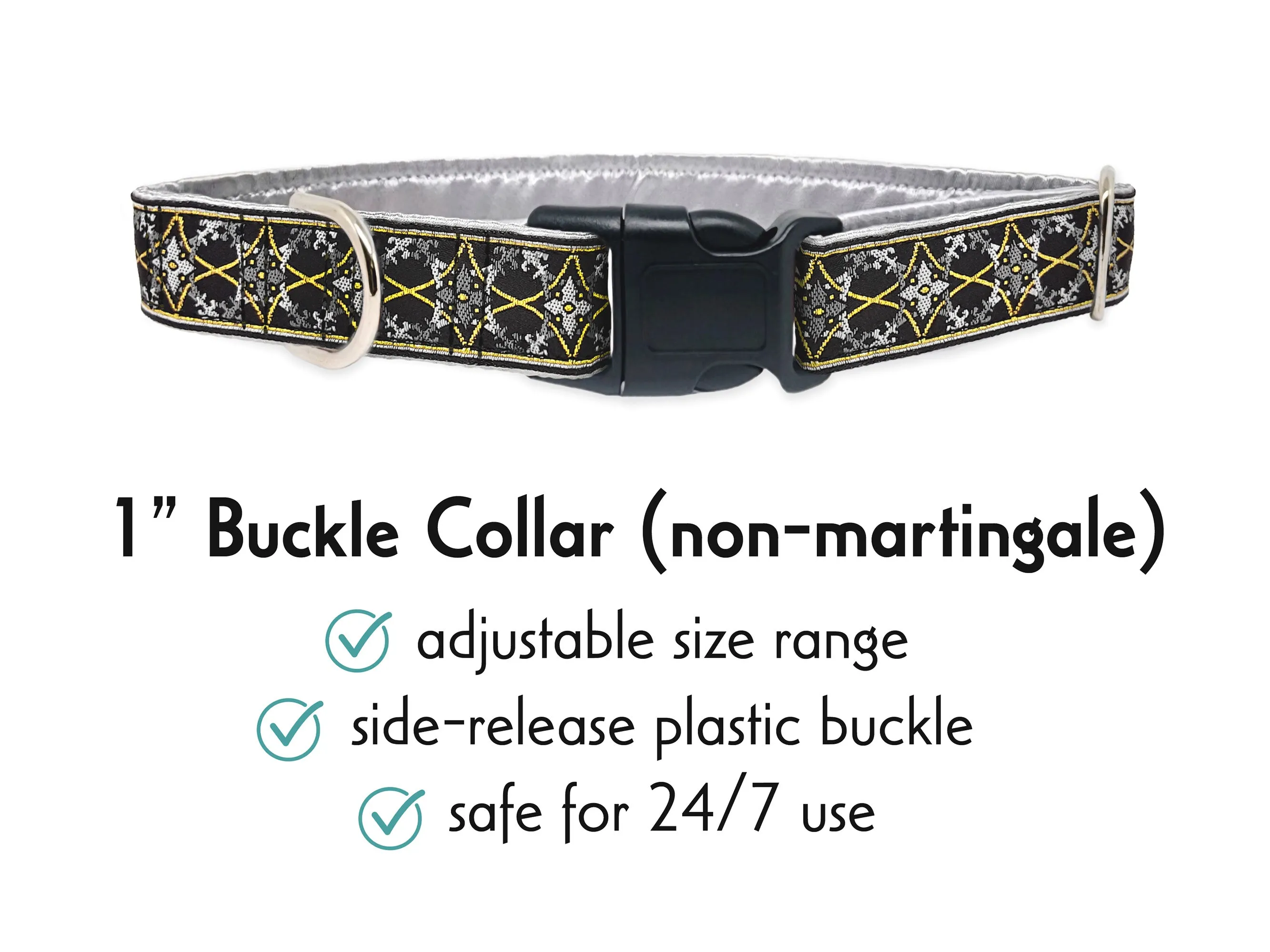 Exeter in Gray & Gold - Martingale or Buckle Dog Collar - 1" Width