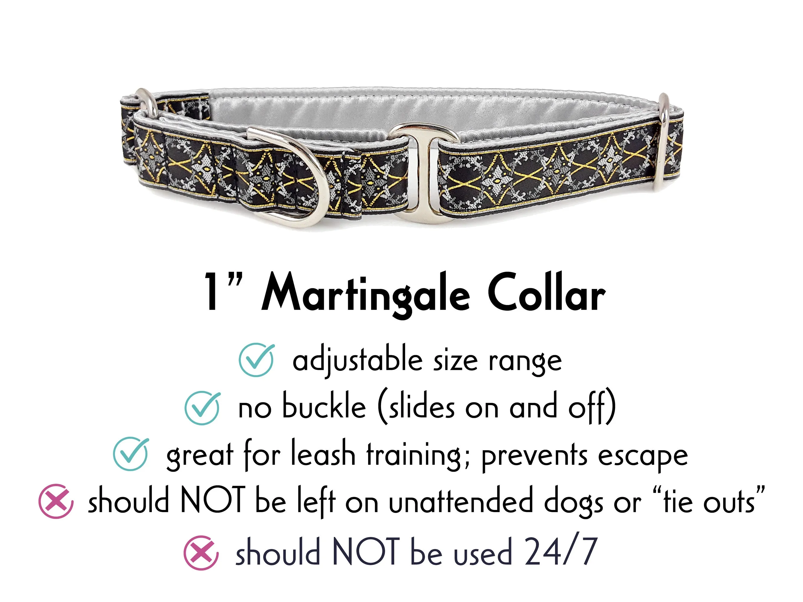 Exeter in Gray & Gold - Martingale or Buckle Dog Collar - 1" Width