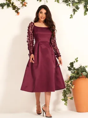 FashionSierra - Western Style Applique Long-sleeved Slim A-line Ladies Host Party Dress Woman Dress