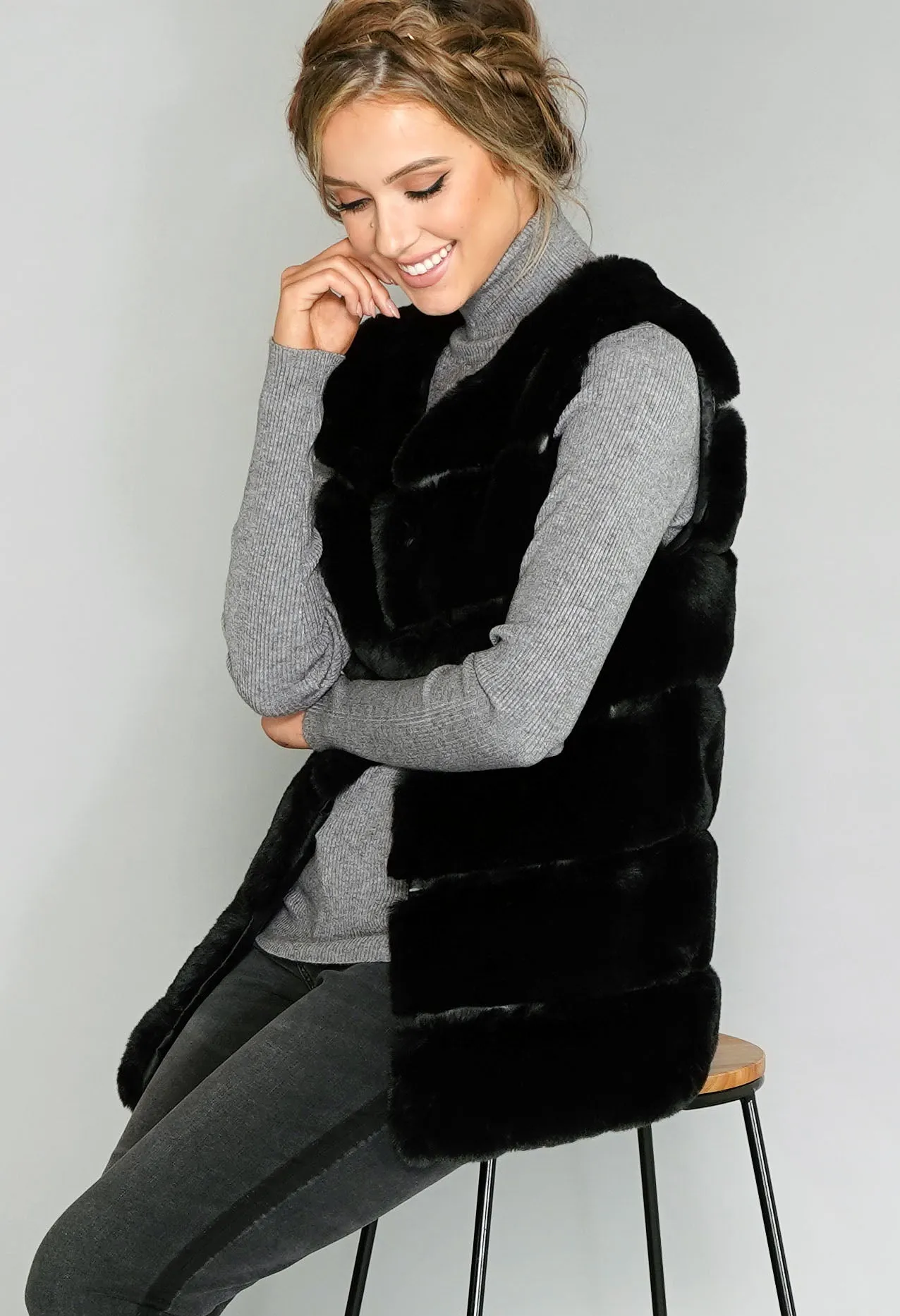 Faux Fur Gilet Black