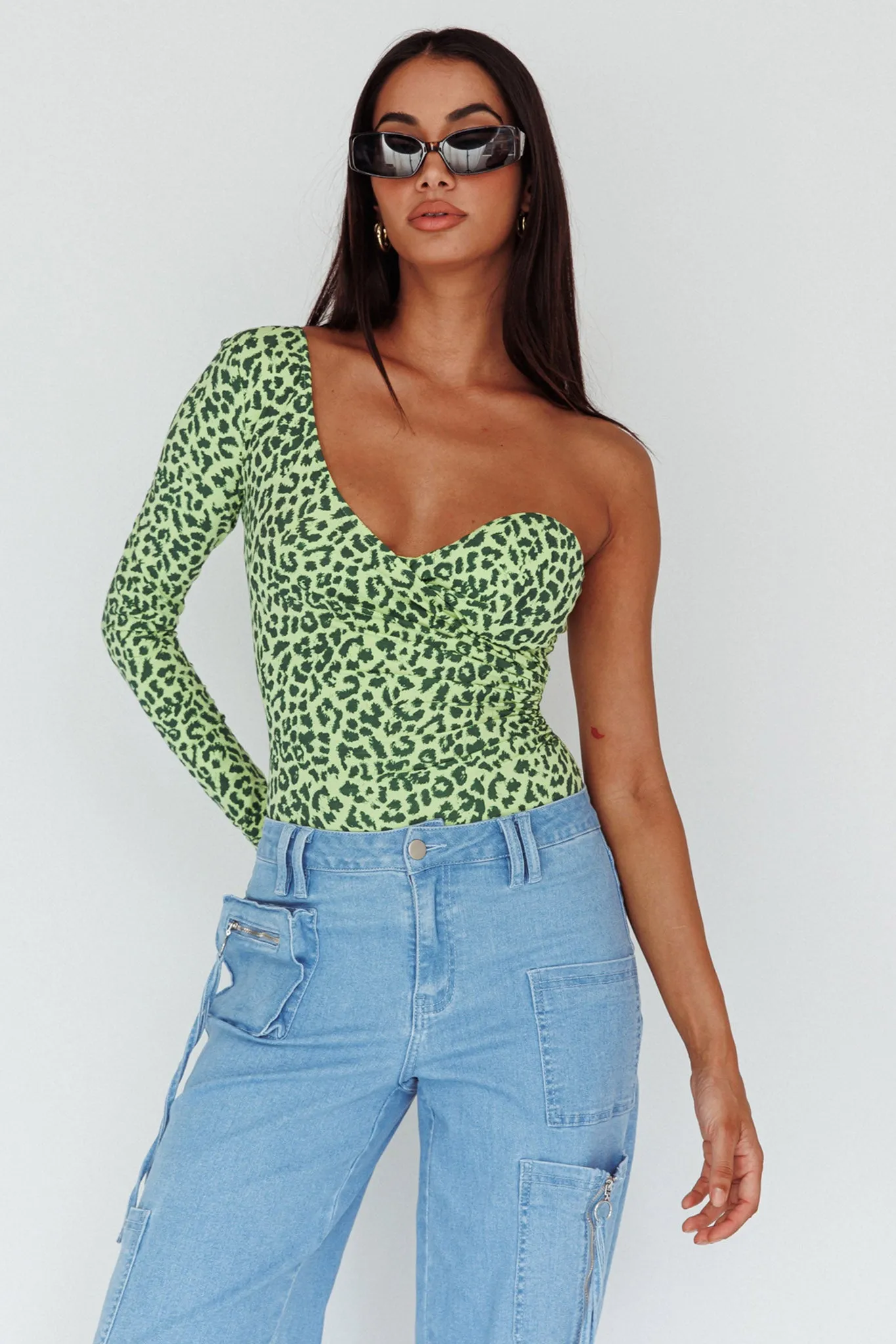 Fifi One Sleeve Bodysuit Leopard Apple