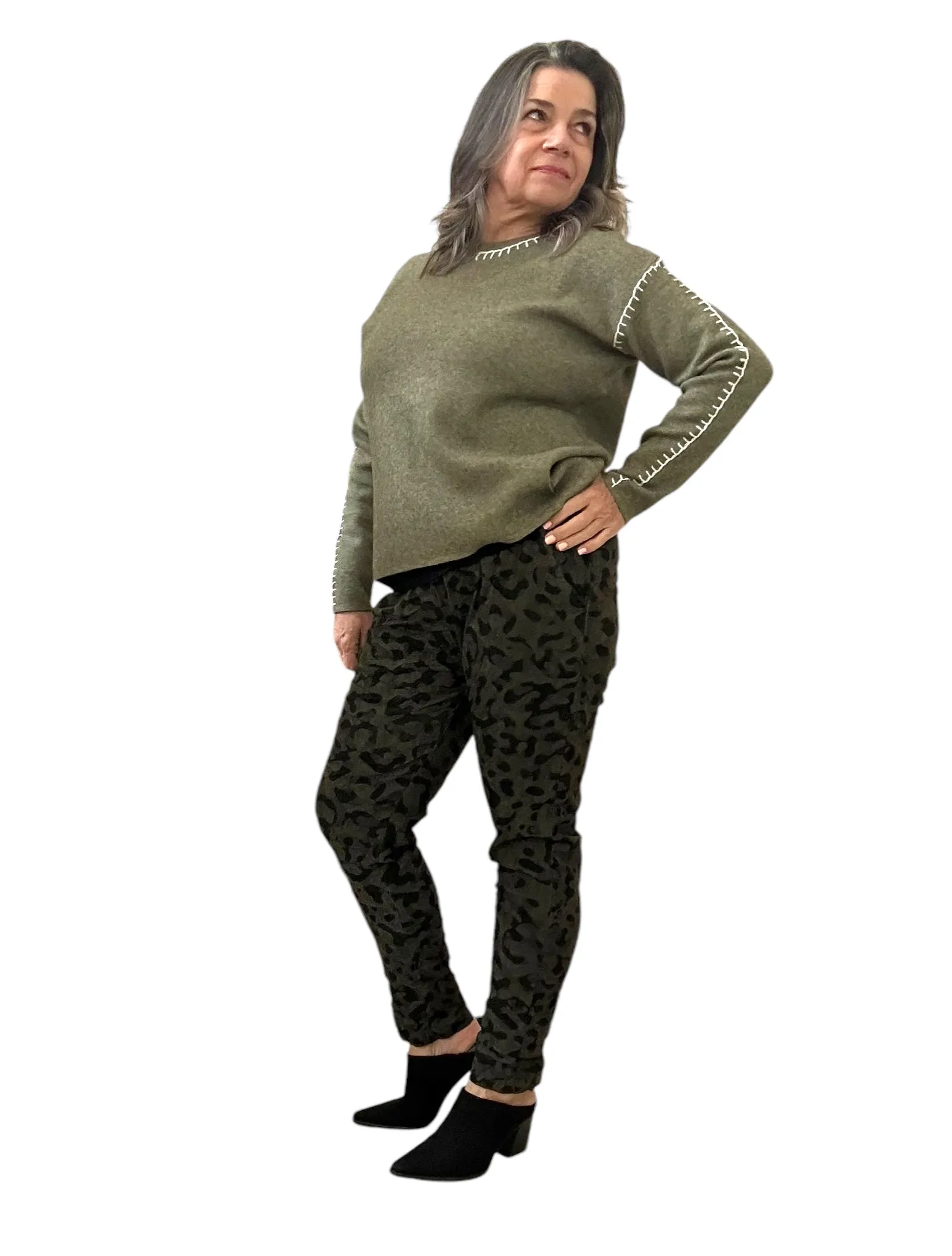 Fine corduroy leopard print Italian Magic pants