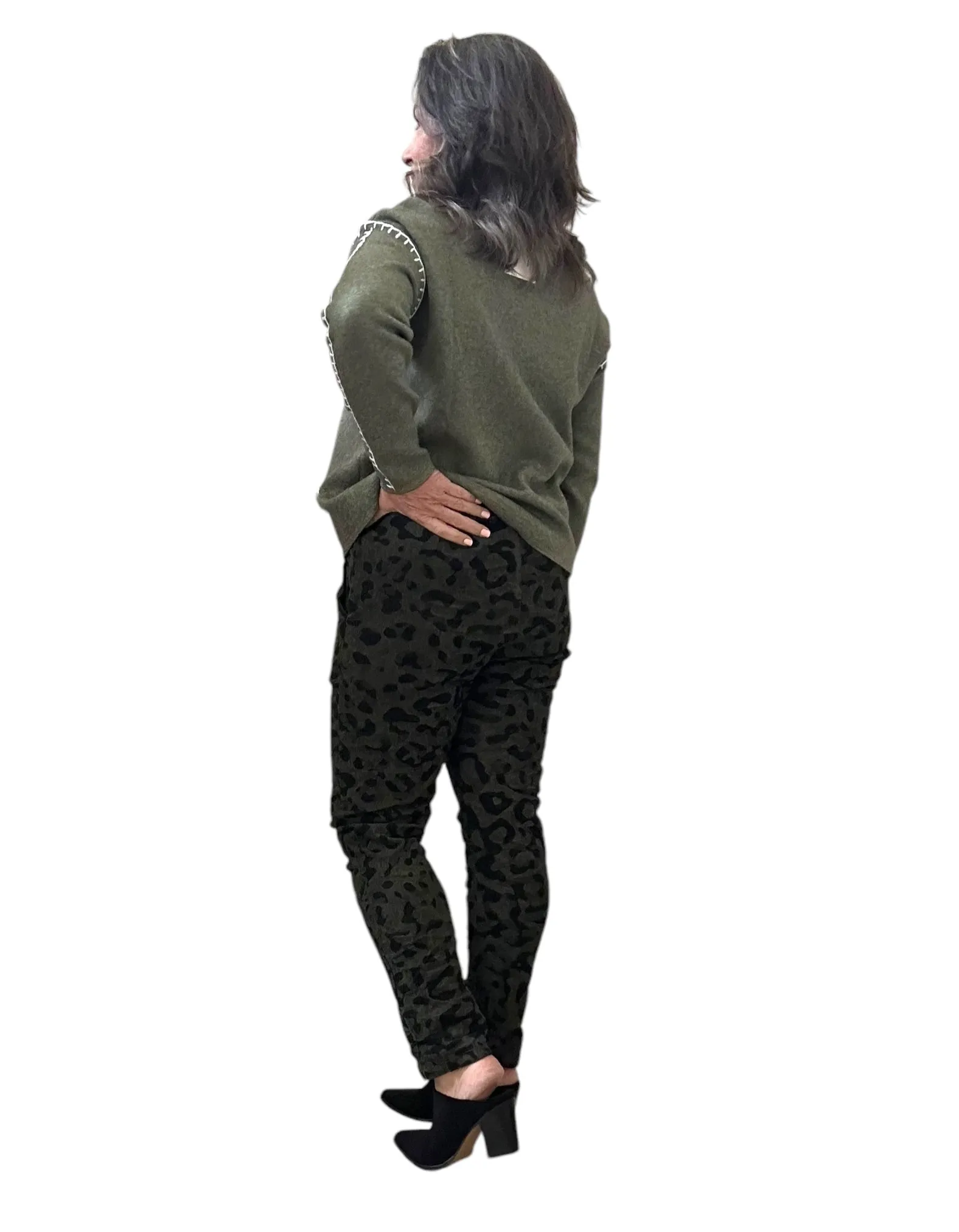 Fine corduroy leopard print Italian Magic pants