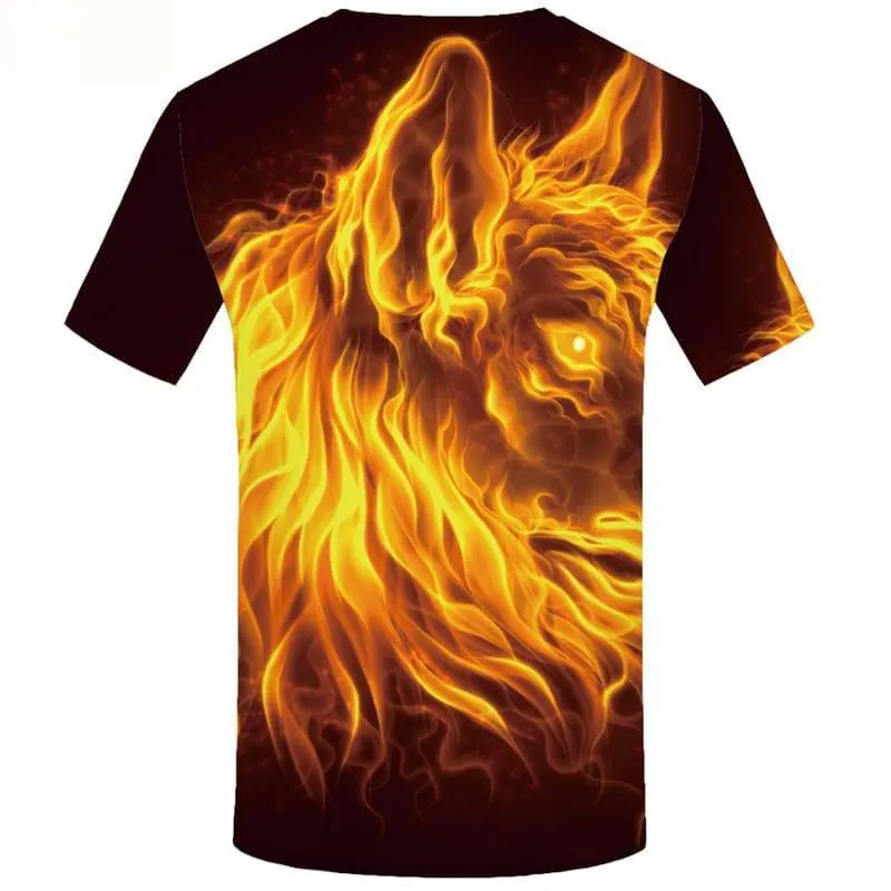 Flame T-shirt Men Wolf Tshirt Printed Animal Shirt Print Short Sleeve T shirts