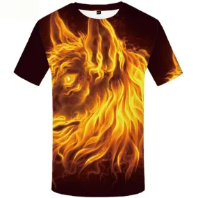 Flame T-shirt Men Wolf Tshirt Printed Animal Shirt Print Short Sleeve T shirts