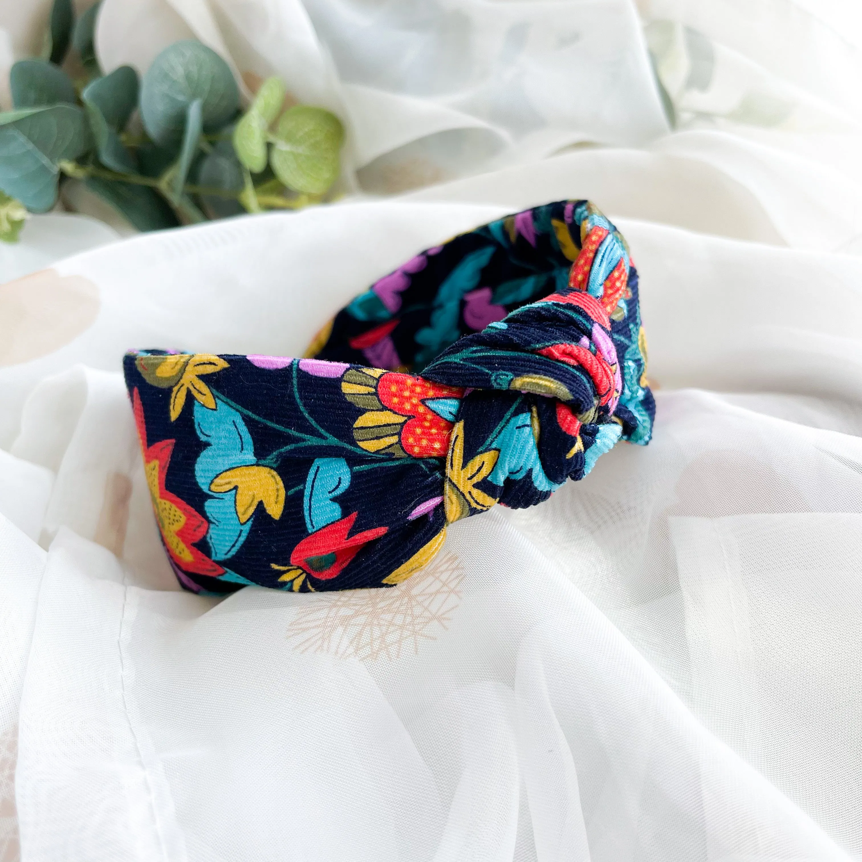 Floral Corduroy Knot Headband