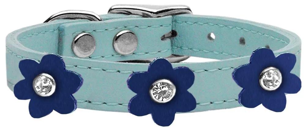 Flower Leather Collar Baby Blue With Blue Flowers Size 18