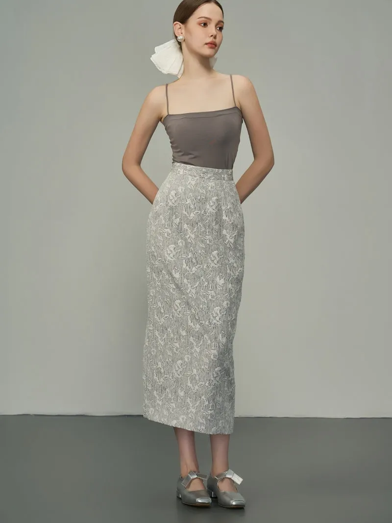 Flower Silhouette Sheer Long Pencil-Skirt