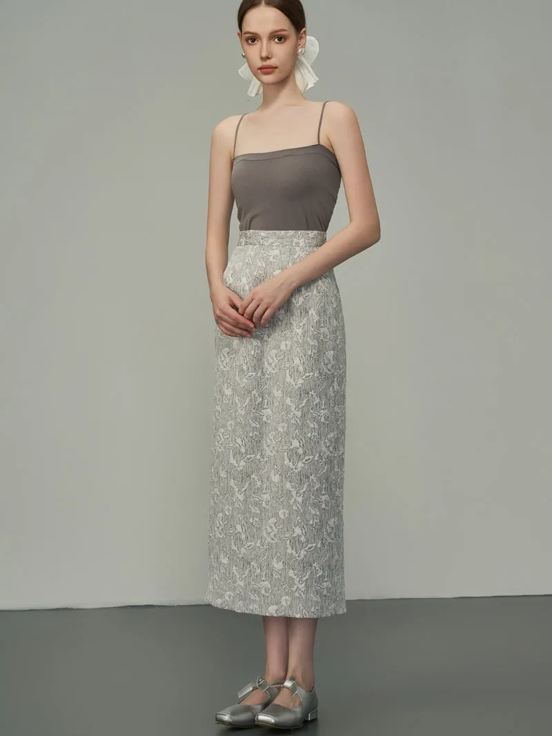 Flower Silhouette Sheer Long Pencil-Skirt