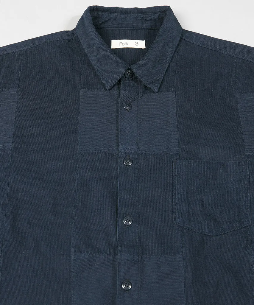 Folk Panel Cord Shirt Navy