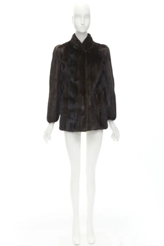 FONG'S brown fur mandarin collar long sleeve hook eye coat jacket